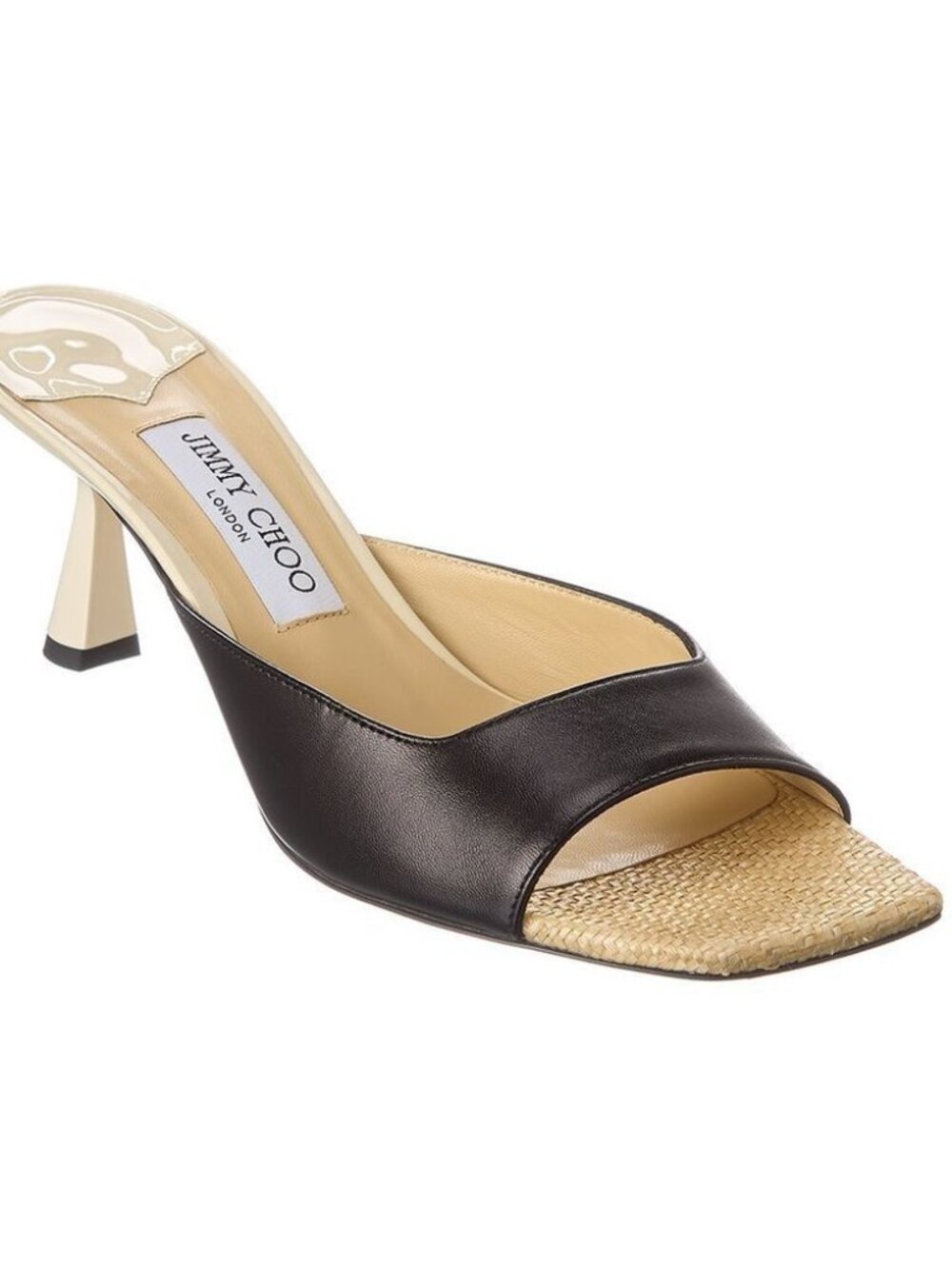 Jimmy Choo Zania 65 Leather & Raffia Sandal Sz 38.5